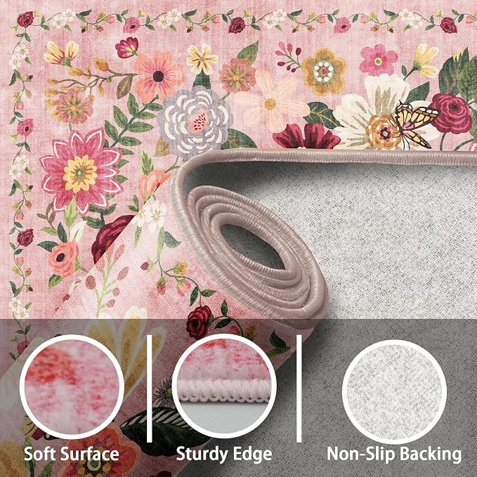 Pink Rug for Hallways Kitchen Rug 2x6, Non Slip Washable Rugs - Image 5