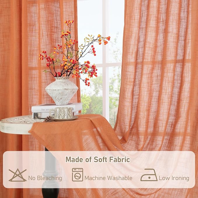 LAMIT Burnt Orange 78 inch Linen Curtains - Image 9