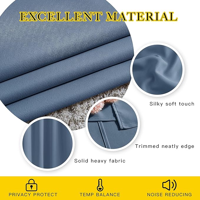 NICETOWN Stone Blue Curtains 84 inch Length 2 Panels, Grommet Thermal Insulated - Image 4