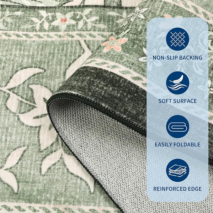 GarveeHome Provence Sage Green 6x9 Area Rugs, Botanical Grove Vintage - Image 6