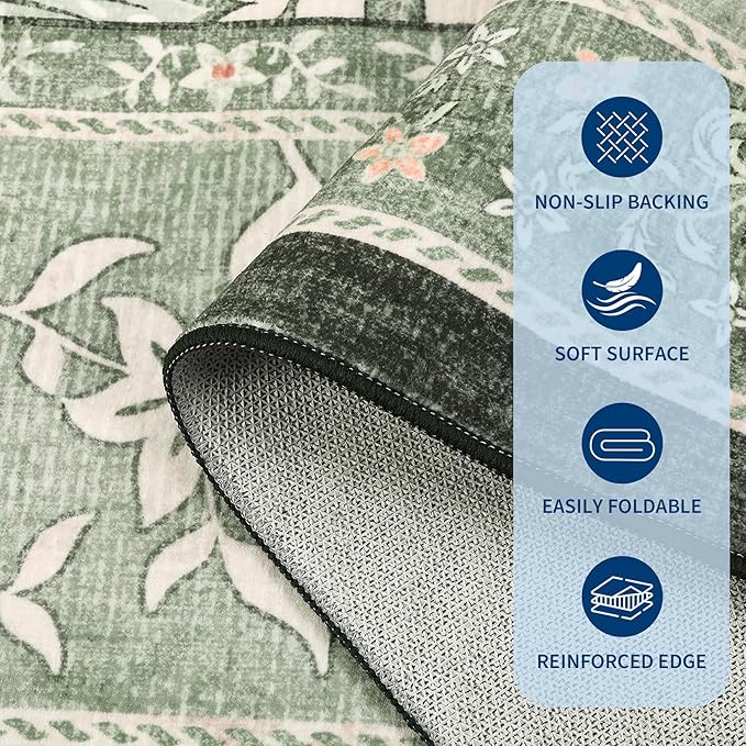 GarveeHome Provence 5x7 Area Rugs, Botanical Grove Sage Green Vintage - Image 6