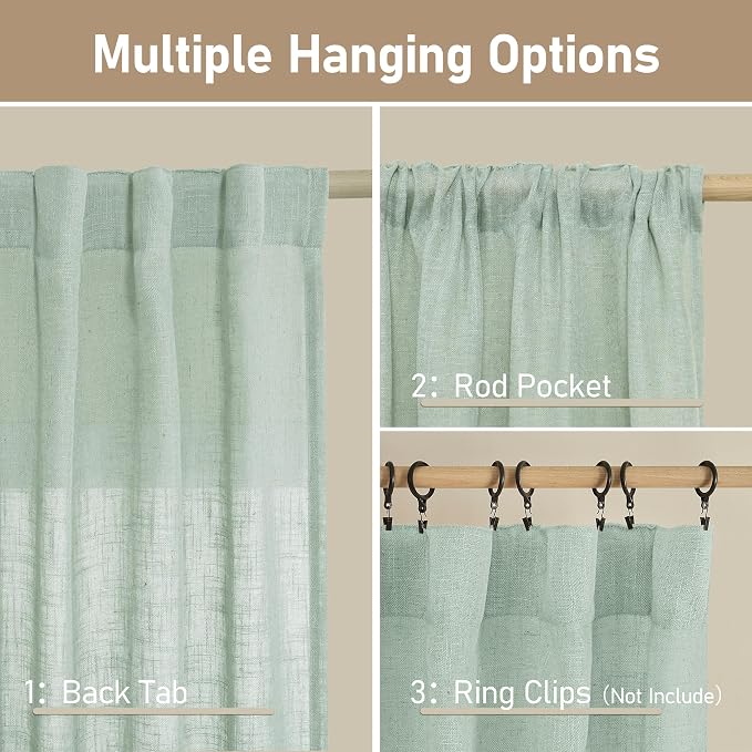 LAMIT Faux Linen Curtains 63 inches Long - Image 3