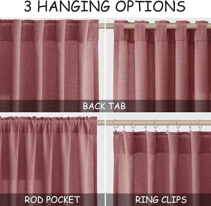 Canyon Rose Linen Curtains 102 Inches Long Rod Pocket Back Tab Drapes 2 Panels - Image 2