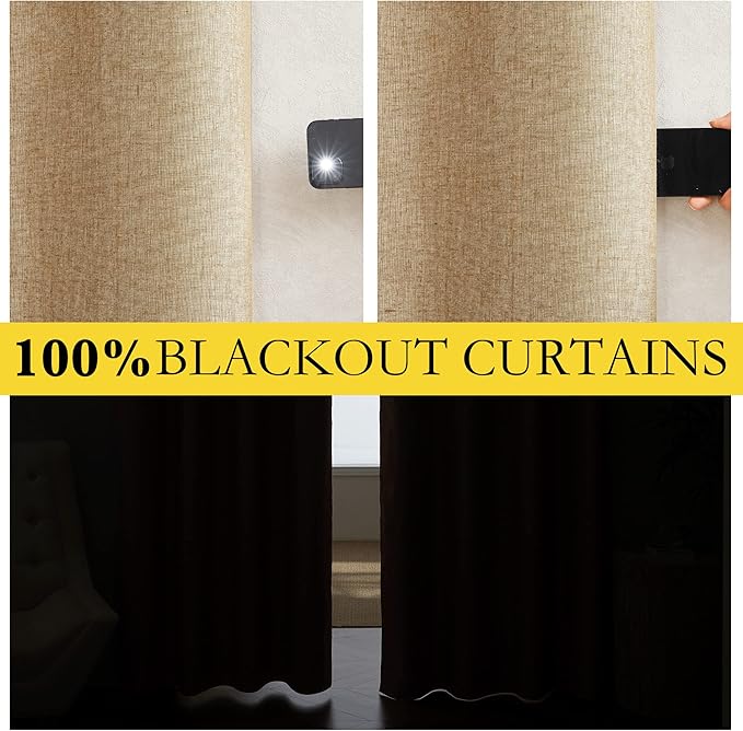 NICETOWN 100% Blackout Camel Linen Curtains 95 inches Length - Image 2