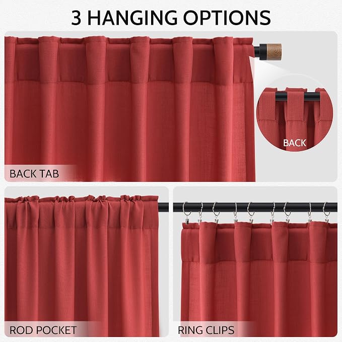 Christmas Red Linen Curtains 63 Inch Length - Image 2