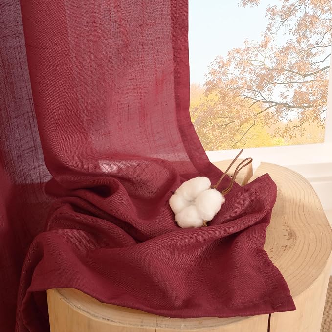 BGment Burgundy Linen Kitchen Curtains - Image 7