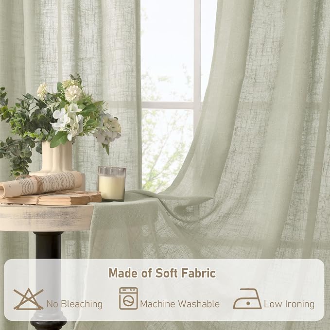 LAMIT Sage Grey Sheer Linen Curtains 54 Inch Length - Image 9