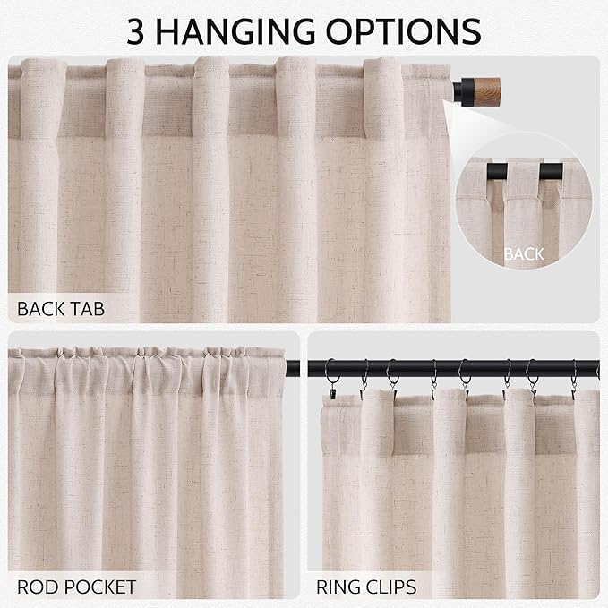 Nanspring Natural White Linen Curtains 120 Inches Long - Image 2