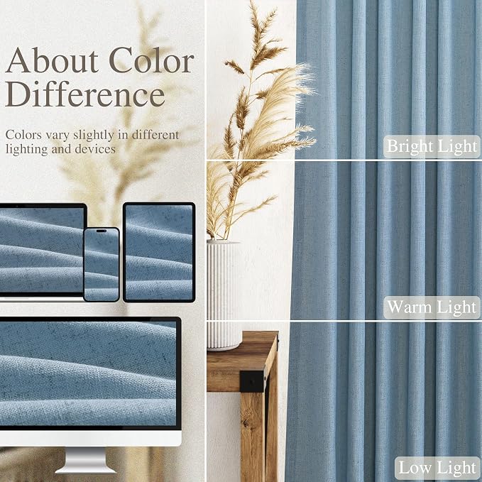 Nanspring Dusty Blue Linen Curtains 95 Inch Length - Image 4