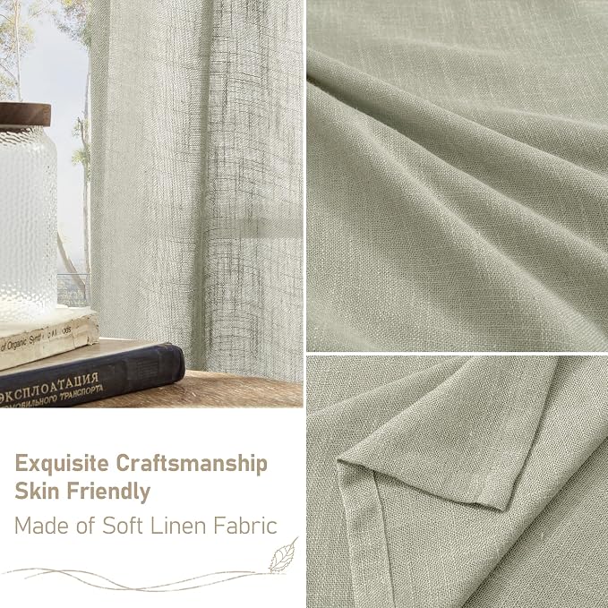 LAMIT Sage Grey Sheer Linen Curtains 63 Inch - Image 6