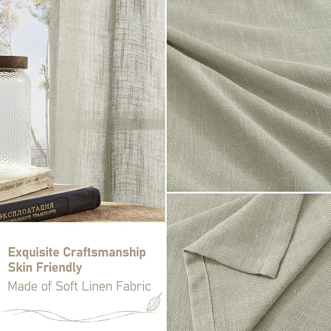 LAMIT Sage Grey Semi Sheer Linen Curtains 45 Inches Long 2 Panels, Light - Image 6