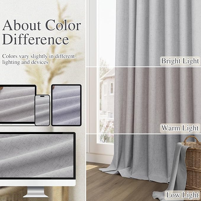 Guken Grey 100% Blackout Curtains 72 Inch Length 2 Panels Set - Image 7