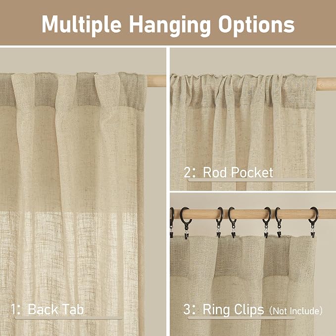 LAMIT Light Filtering Linen Curtains 68 inches Long - Image 3