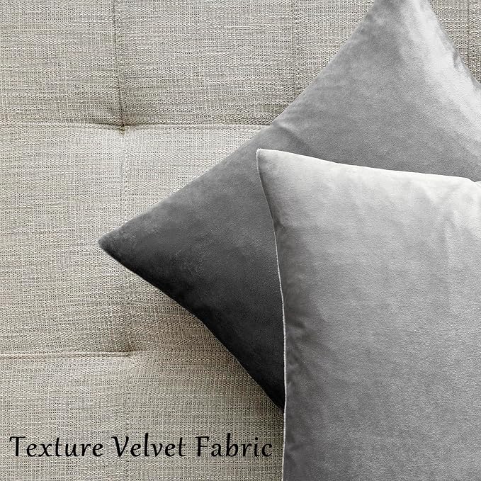 GIGIZAZA Silver Grey Velvet Pillow Covers 18x18 Pack of 2 Square Throw Pillow - Image 5
