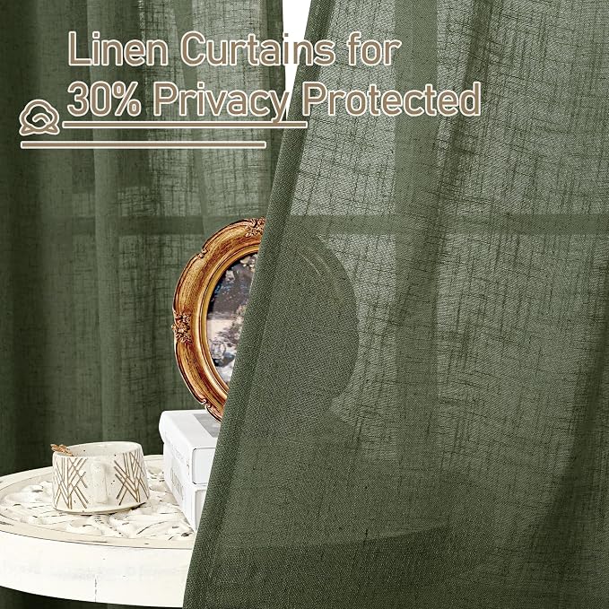 LAMIT Olive Green Light Filtering Linen Curtains 54 inches Long - Image 6