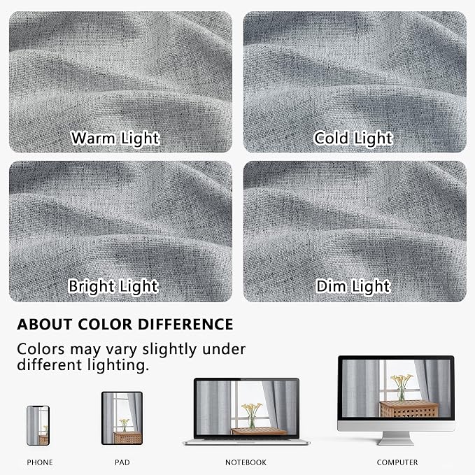 OVZME Grey Valance for Windows, Light Filtering Faux Linen Textured Small - Image 8