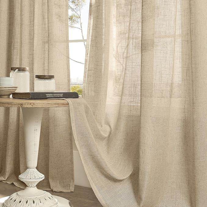 LAMIT Short Linen Curtains 45 Inch Long 2 Panels - Image 8
